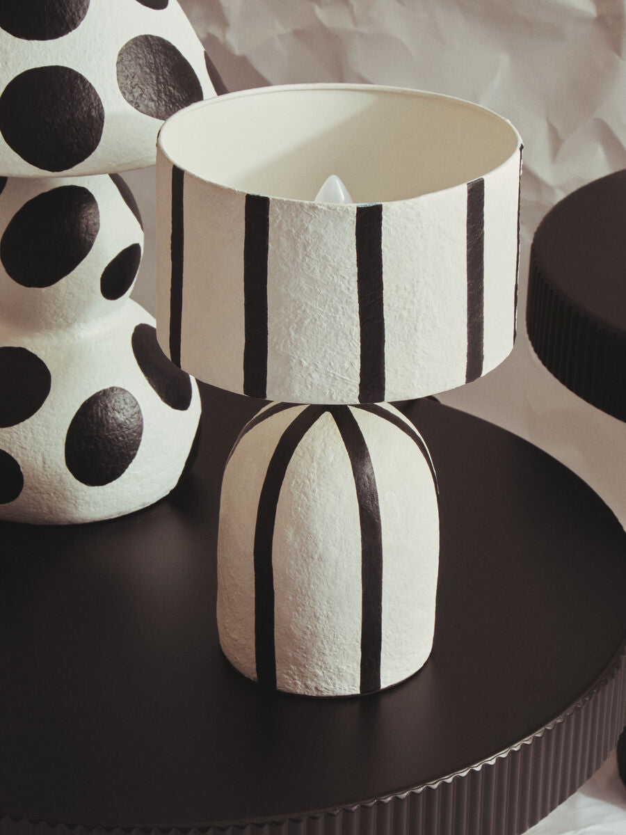 Orsina Carta Striped Papier Mache Table Lamp – Black and White