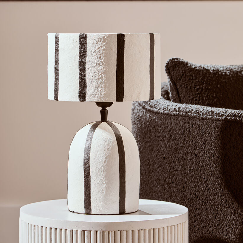 Orsina Carta Striped Papier Mache Table Lamp – Black and White