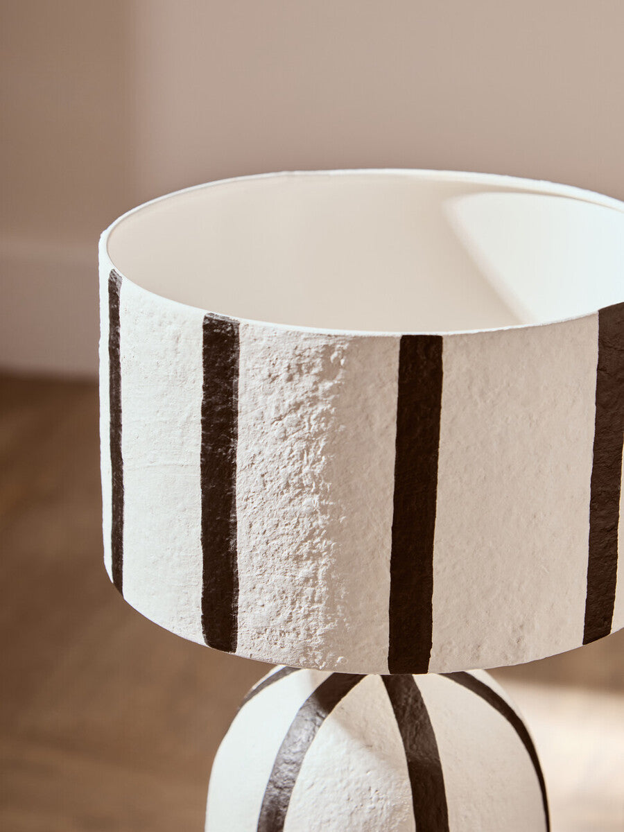 Orsina Carta Striped Papier Mache Table Lamp – Black and White