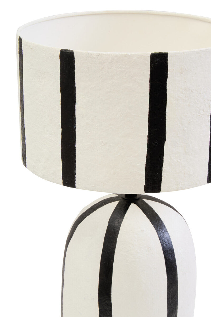 Orsina Carta Striped Papier Mache Table Lamp – Black and White