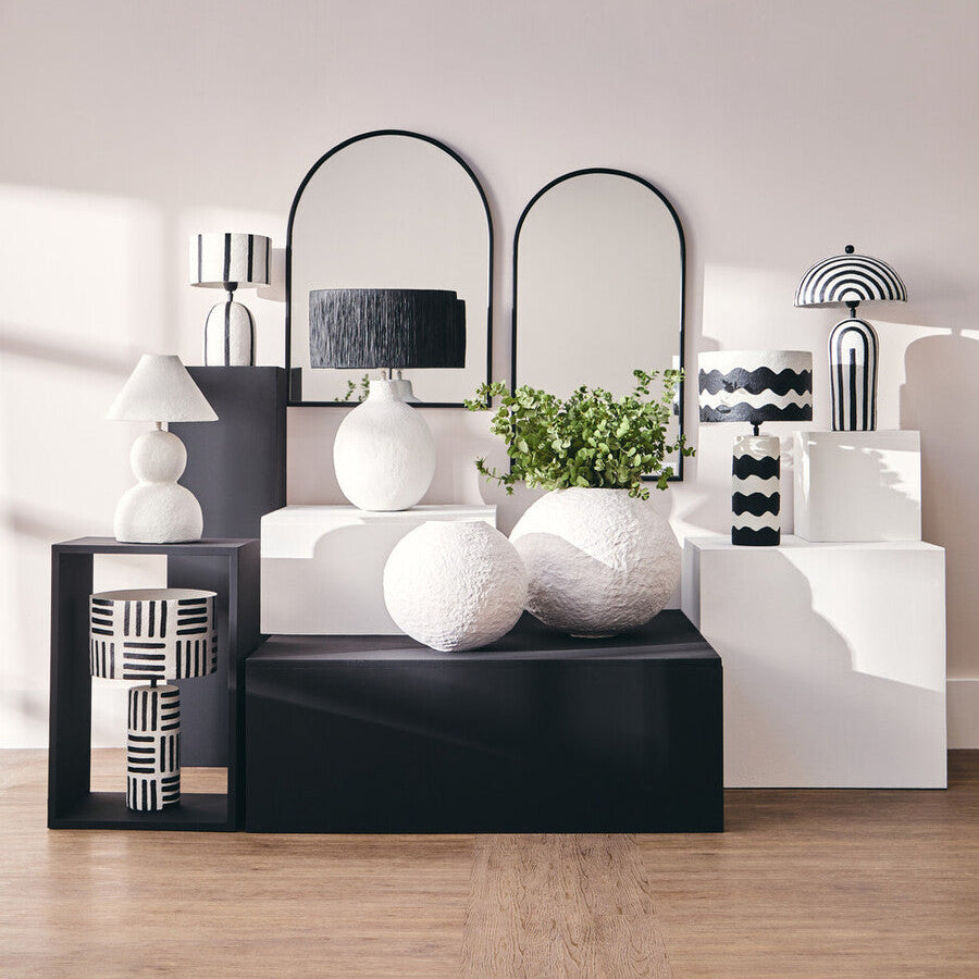 Orsina Carta Geometric Papier Mache Table Lamp – Black and White