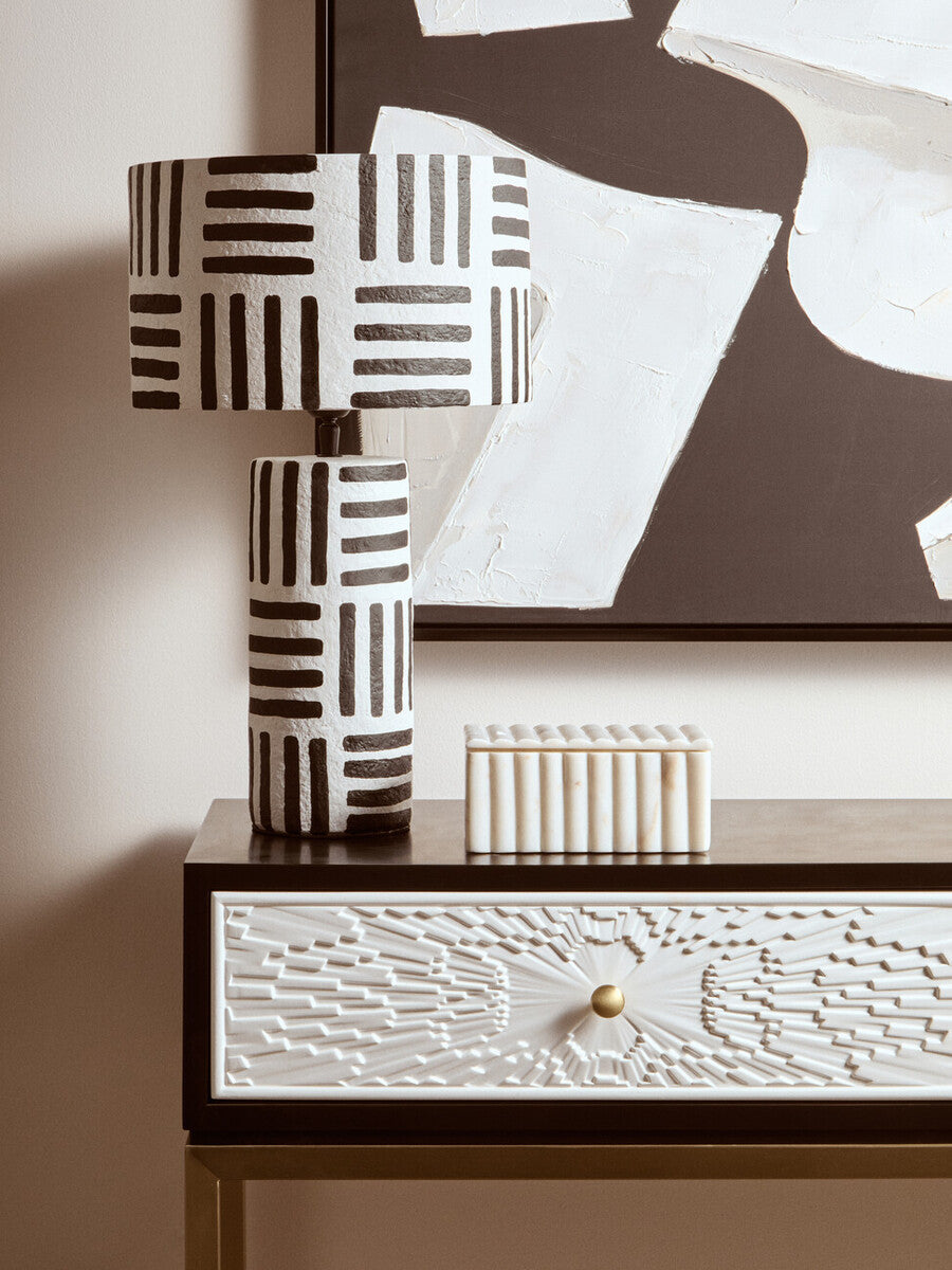 Orsina Carta Geometric Papier Mache Table Lamp – Black and White