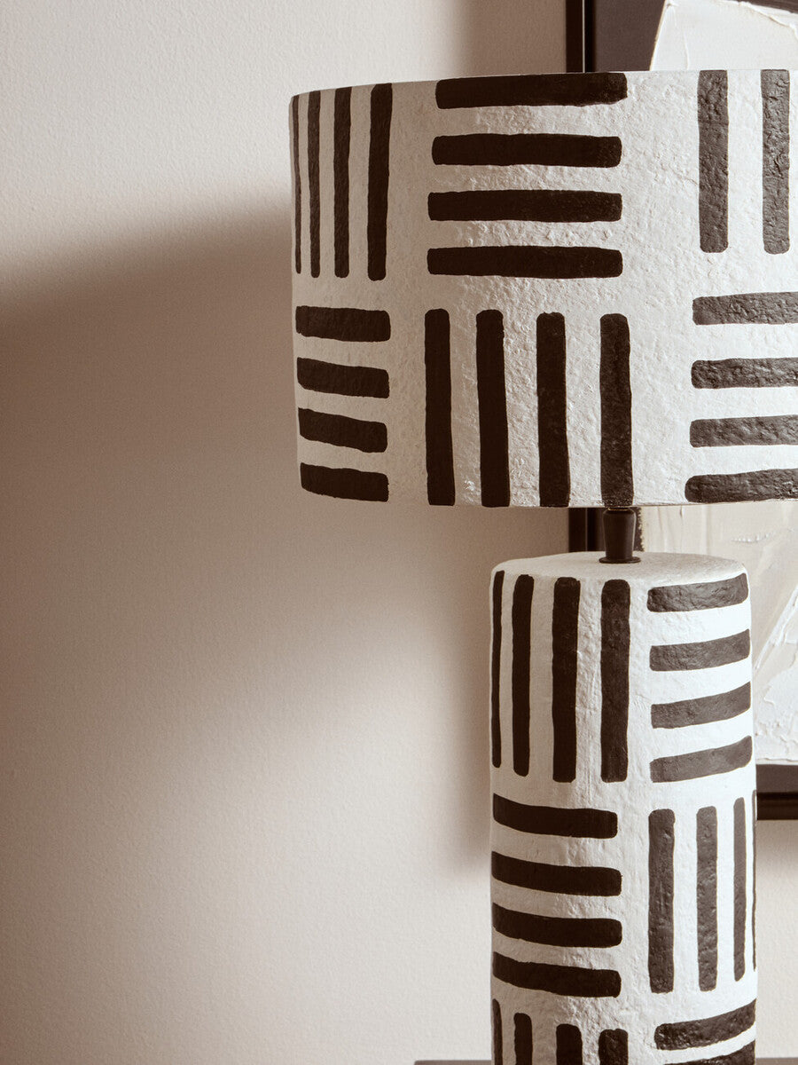Orsina Carta Geometric Papier Mache Table Lamp – Black and White
