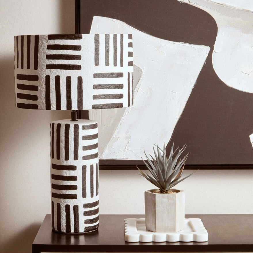 Orsina Carta Geometric Papier Mache Table Lamp – Black and White