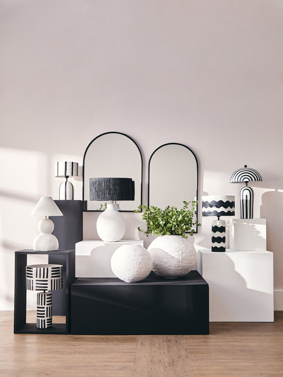 Orsina Carta Geometric Papier Mache Table Lamp – Black and White