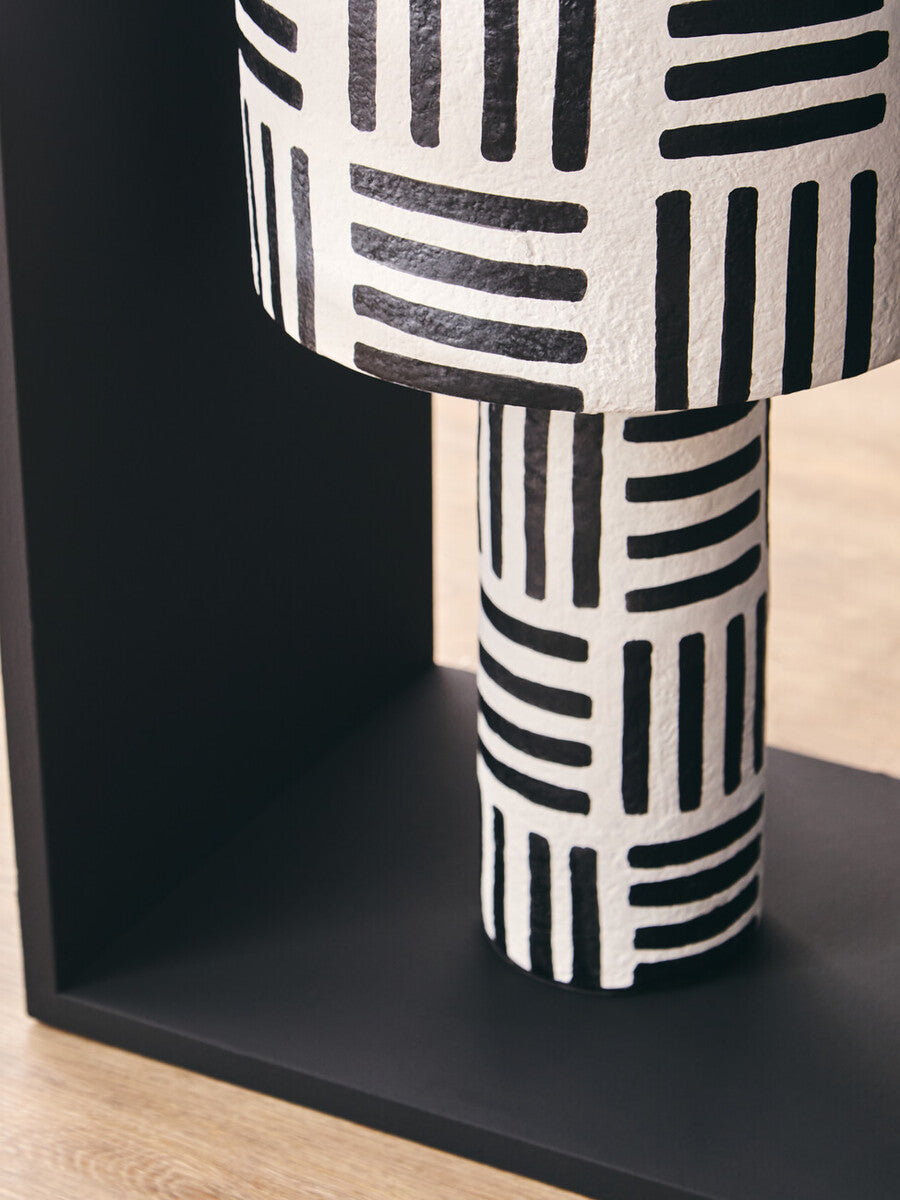 Orsina Carta Geometric Papier Mache Table Lamp – Black and White