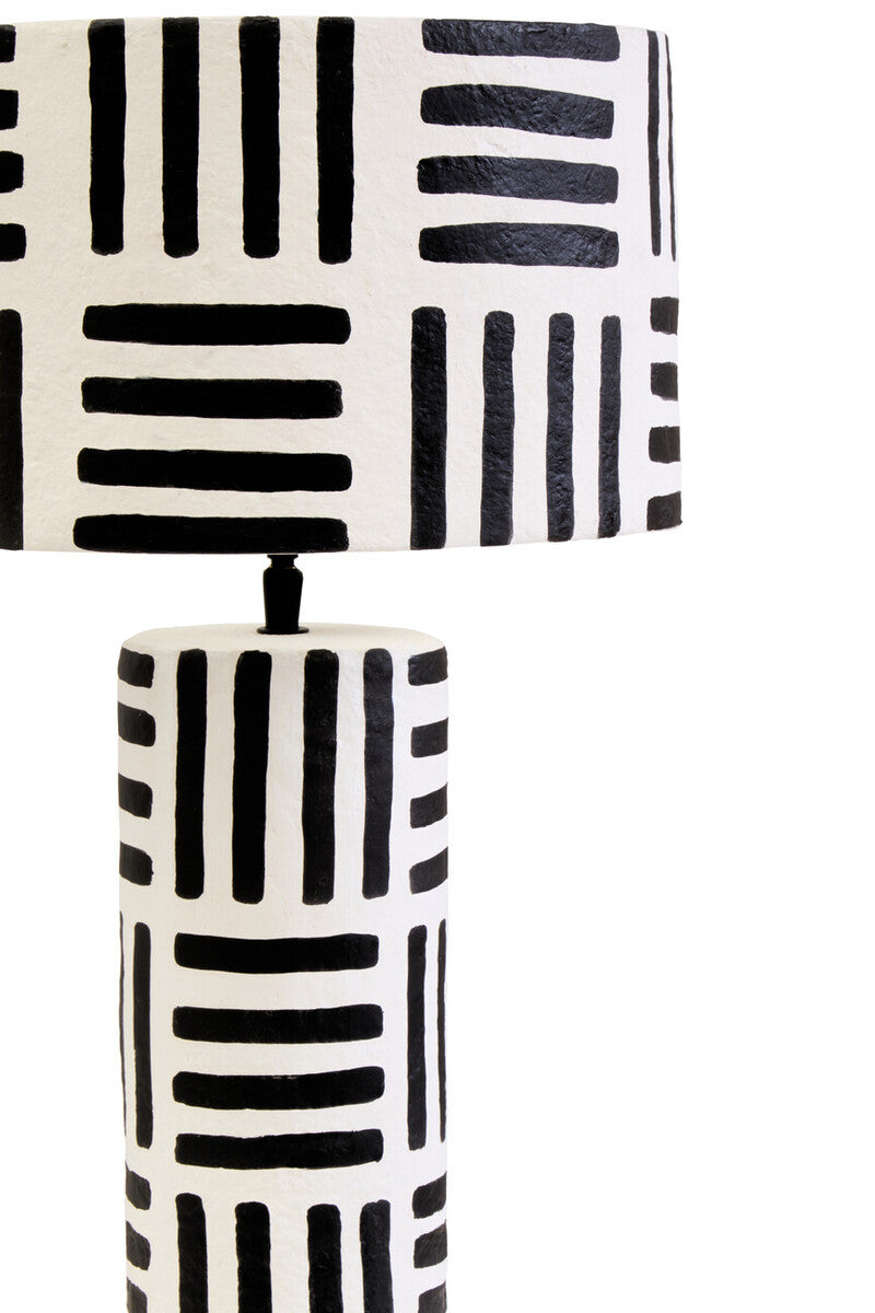 Orsina Carta Geometric Papier Mache Table Lamp – Black and White