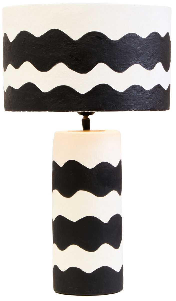 Orsina Carta Papier Mache Table Lamp – Black & White Curved Stripe