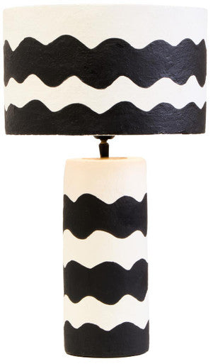 Orsina Carta Papier Mache Table Lamp – Black & White Curved Stripe