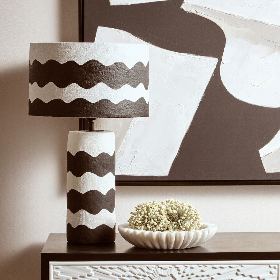 Orsina Carta Papier Mache Table Lamp – Black & White Curved Stripe