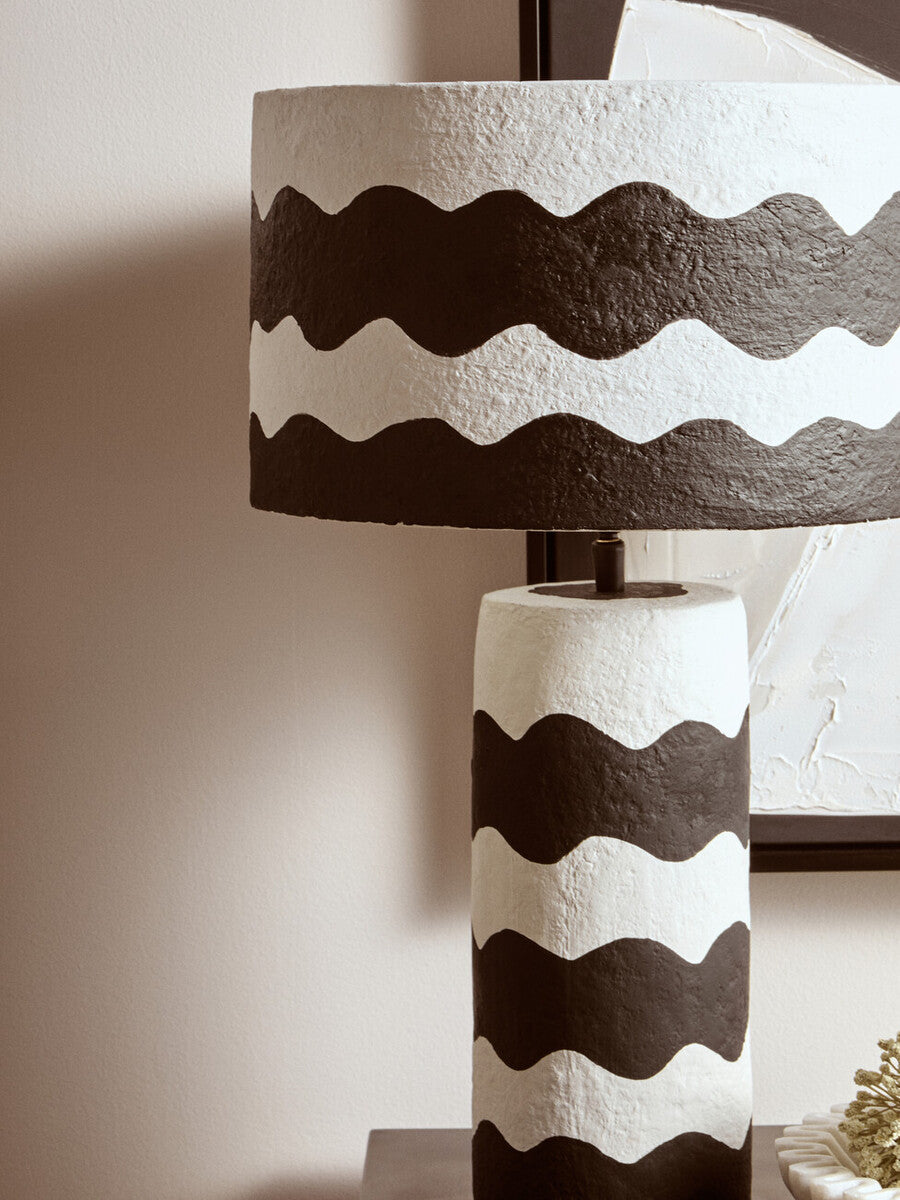 Orsina Carta Papier Mache Table Lamp – Black & White Curved Stripe