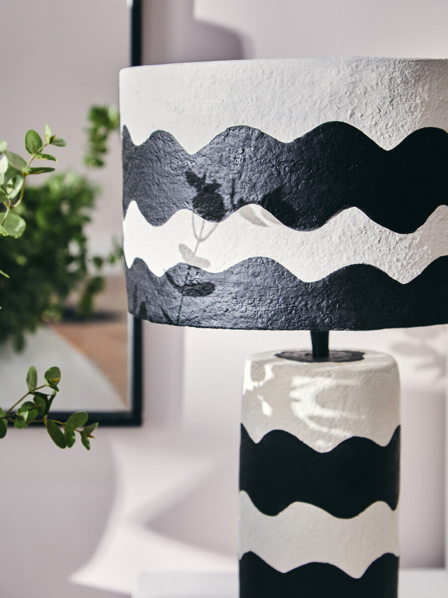 Orsina Carta Papier Mache Table Lamp – Black & White Curved Stripe