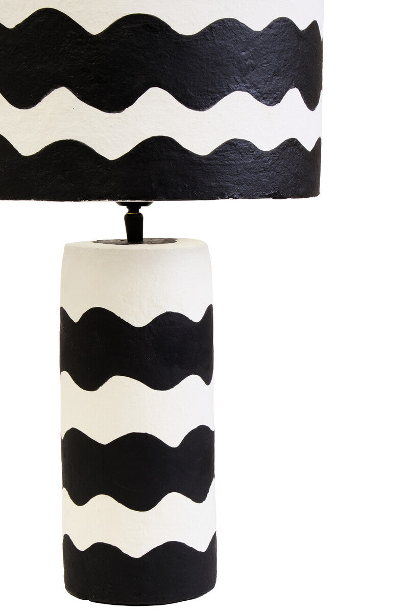 Orsina Carta Papier Mache Table Lamp – Black & White Curved Stripe