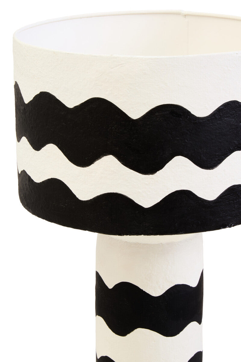 Orsina Carta Papier Mache Table Lamp – Black & White Curved Stripe
