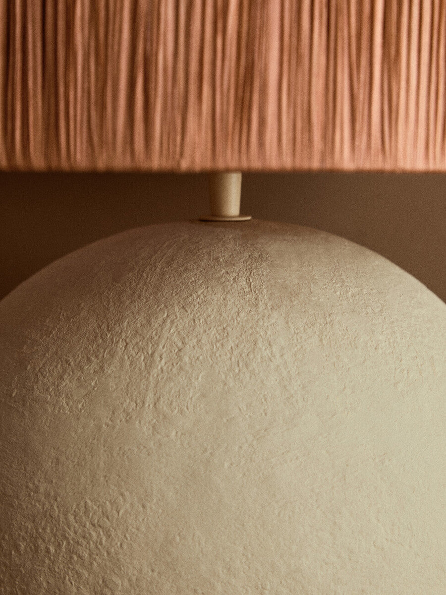 Orsina Carta Papier Mache Table Lamp with Rust Raffia Shade – 58cm