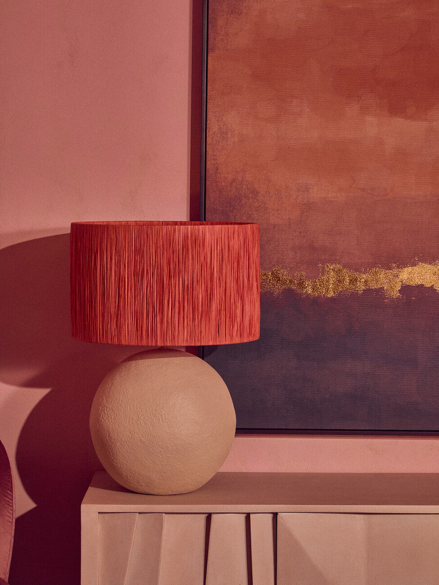 Orsina Carta Papier Mache Table Lamp with Rust Raffia Shade – 58cm