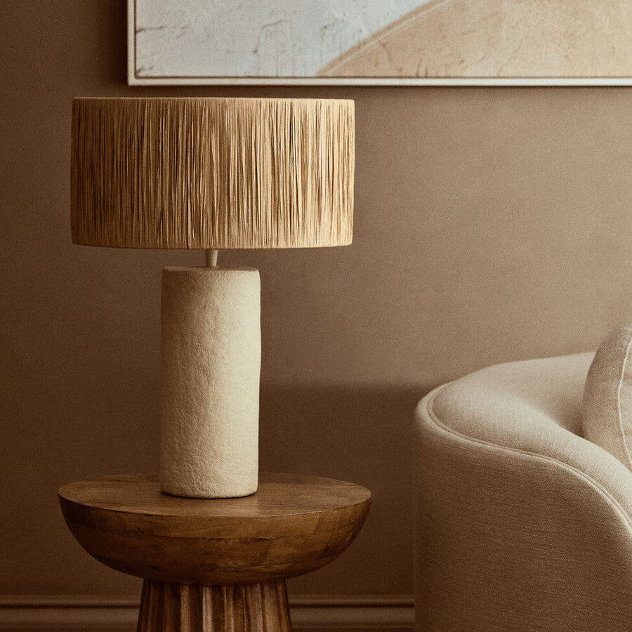 Orsina Carta Papier Mache Table Lamp with Natural Raffia Shade