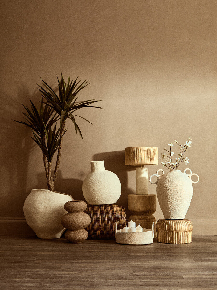 Orsina Carta Papier Mache Table Lamp with Natural Raffia Shade