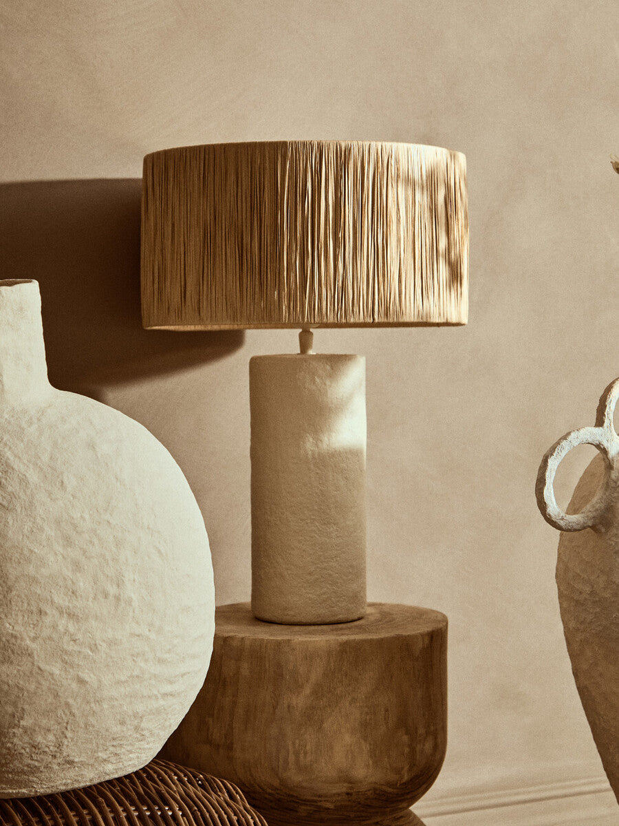 Orsina Carta Papier Mache Table Lamp with Natural Raffia Shade
