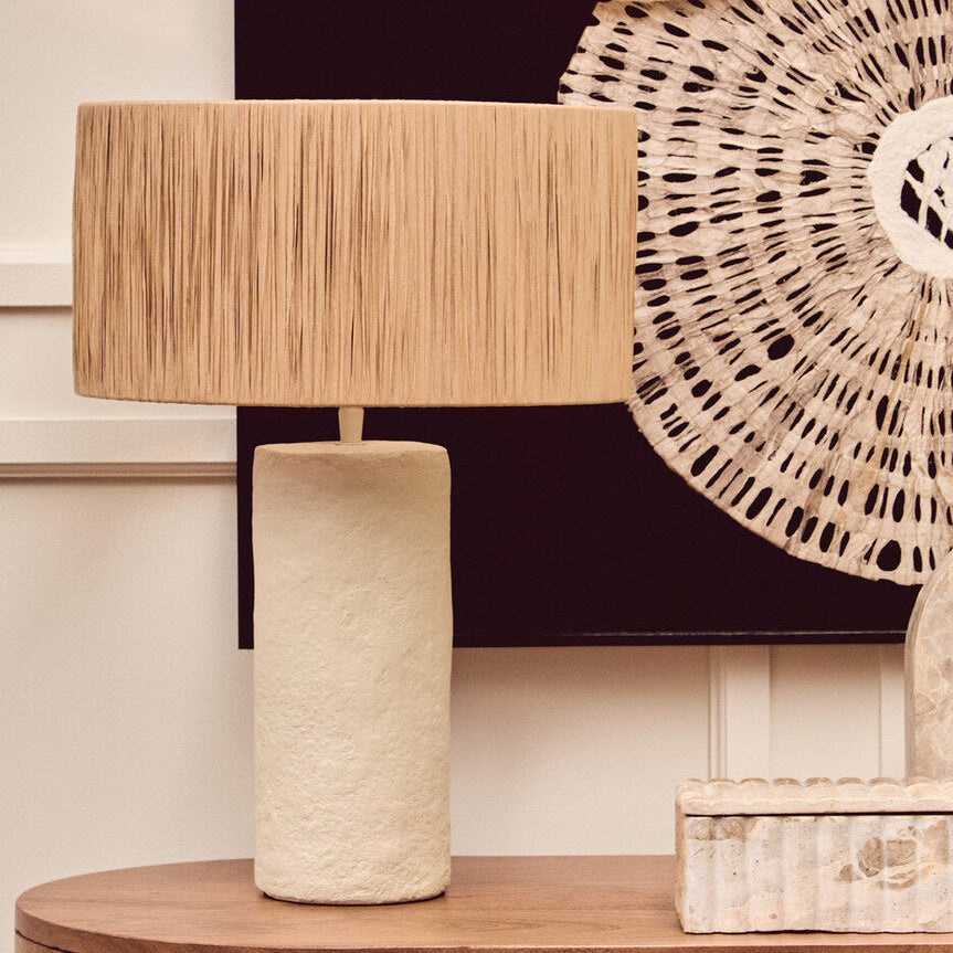 Orsina Carta Papier Mache Table Lamp with Natural Raffia Shade