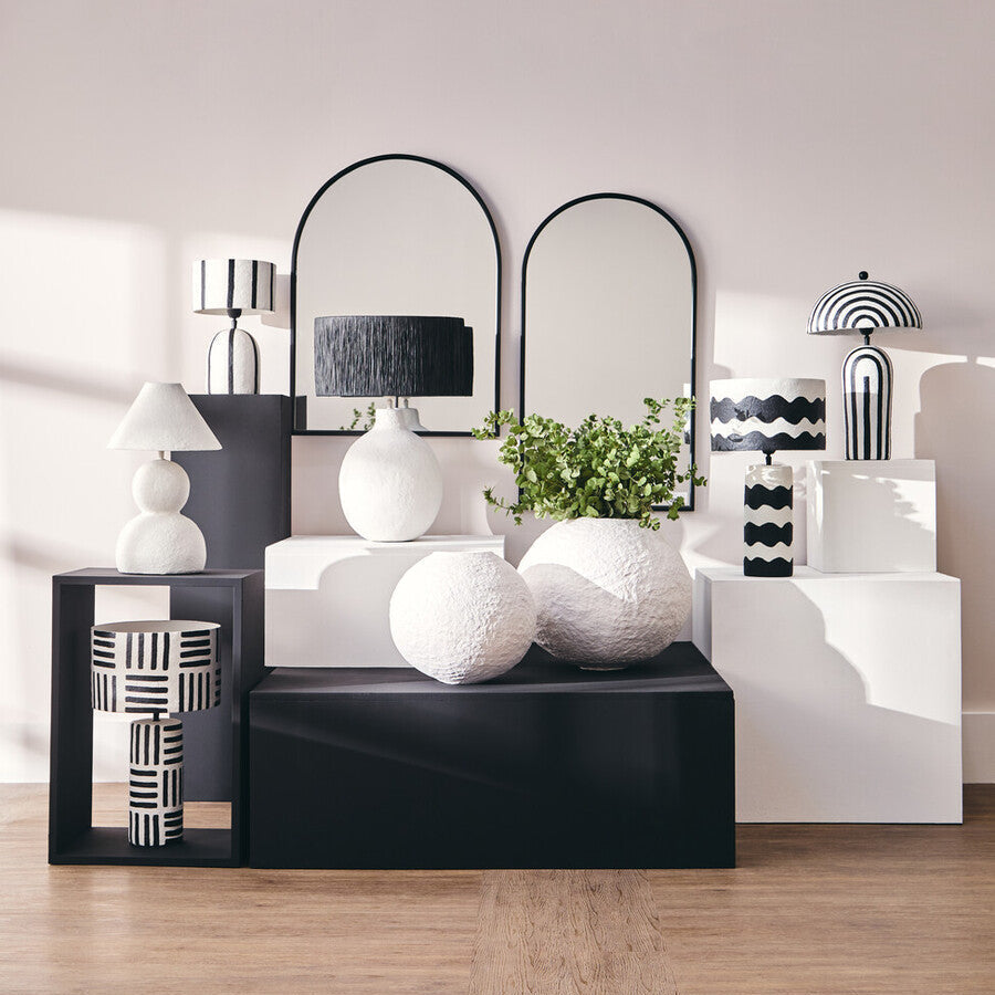 Orsina Carta Papier Mache Table Lamp with Black Raffia Shade