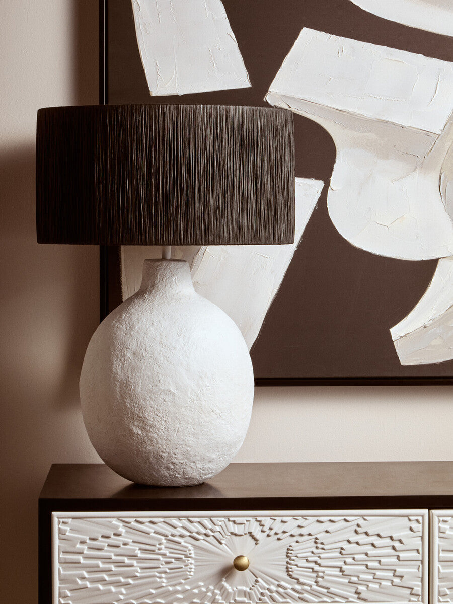 Orsina Carta Papier Mache Table Lamp with Black Raffia Shade