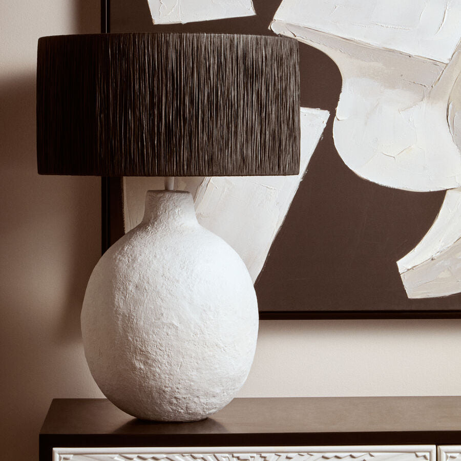 Orsina Carta Papier Mache Table Lamp with Black Raffia Shade
