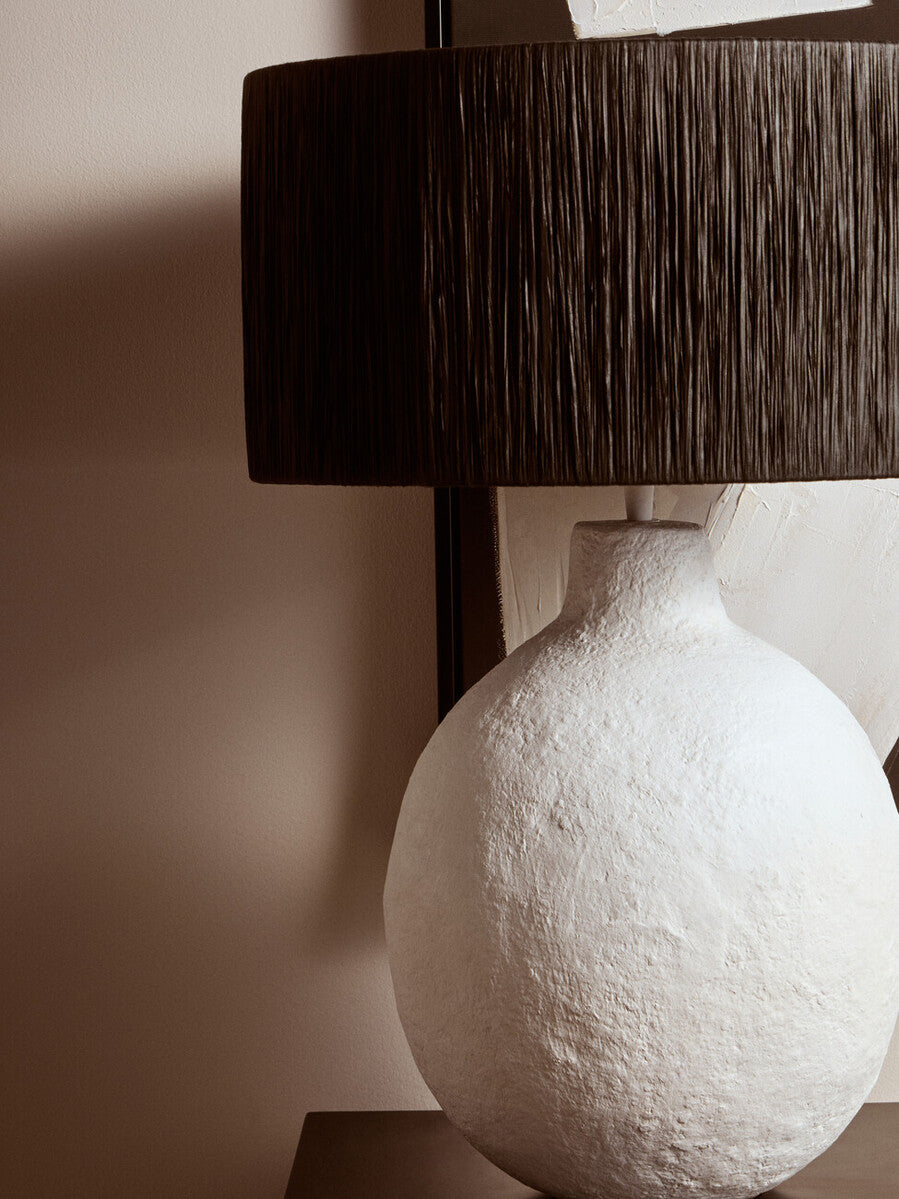Orsina Carta Papier Mache Table Lamp with Black Raffia Shade