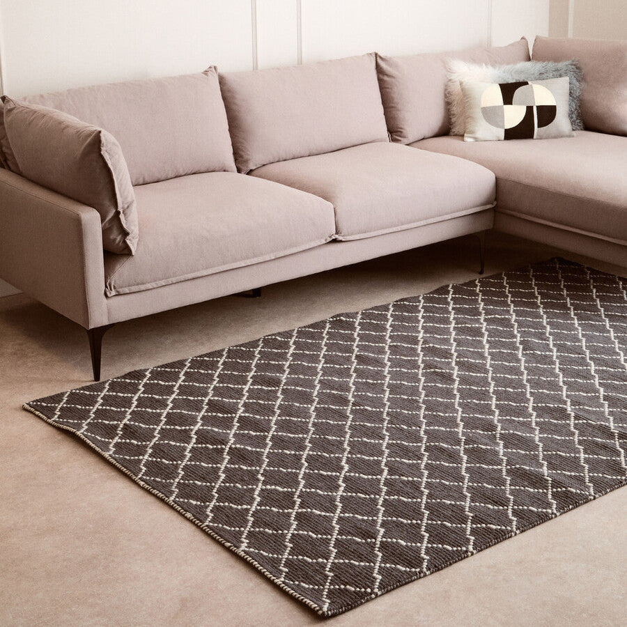 Orsina Large Grey Diamond Lattice Rug – Modern Geometric Area Rug