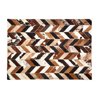 Orsina Brown Chevron Patchwork Rug – Large Hair on Leather Area Rug