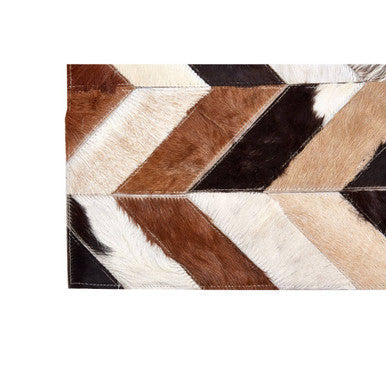 Orsina Brown Chevron Patchwork Rug – Large Hair on Leather Area Rug