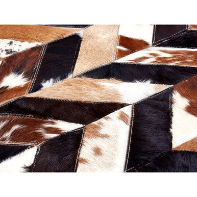 Orsina Brown Chevron Patchwork Rug – Large Hair on Leather Area Rug