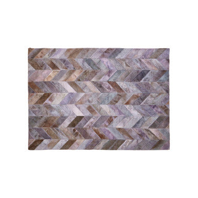 Orsina Safira Small Grey Chevron Patchwork Hair on Leather Rug