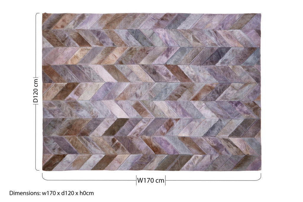 Orsina Safira Small Grey Chevron Patchwork Hair on Leather Rug