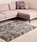 Orsina Safira Small Grey Chevron Patchwork Hair on Leather Rug