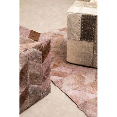 Orsina Safira Small Grey Chevron Patchwork Hair on Leather Rug