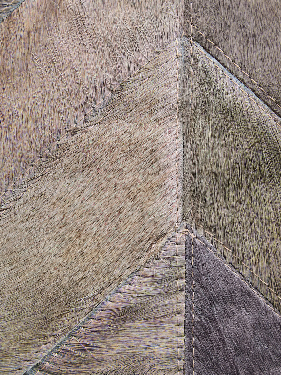 Orsina Safira Small Grey Chevron Patchwork Hair on Leather Rug