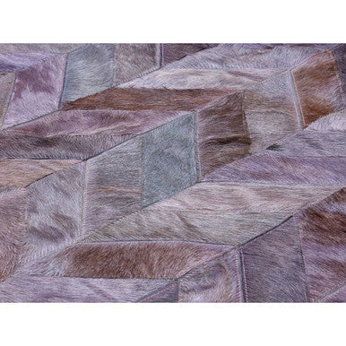 Orsina Safira Small Grey Chevron Patchwork Hair on Leather Rug