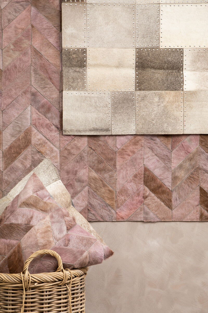 Orsina Safira Grey Chevron Patchwork Rug – Large Hair on Leather Cowhide