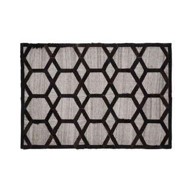 Orsina Safira Grey Leather Rug – Small Geometric Patchwork Accent