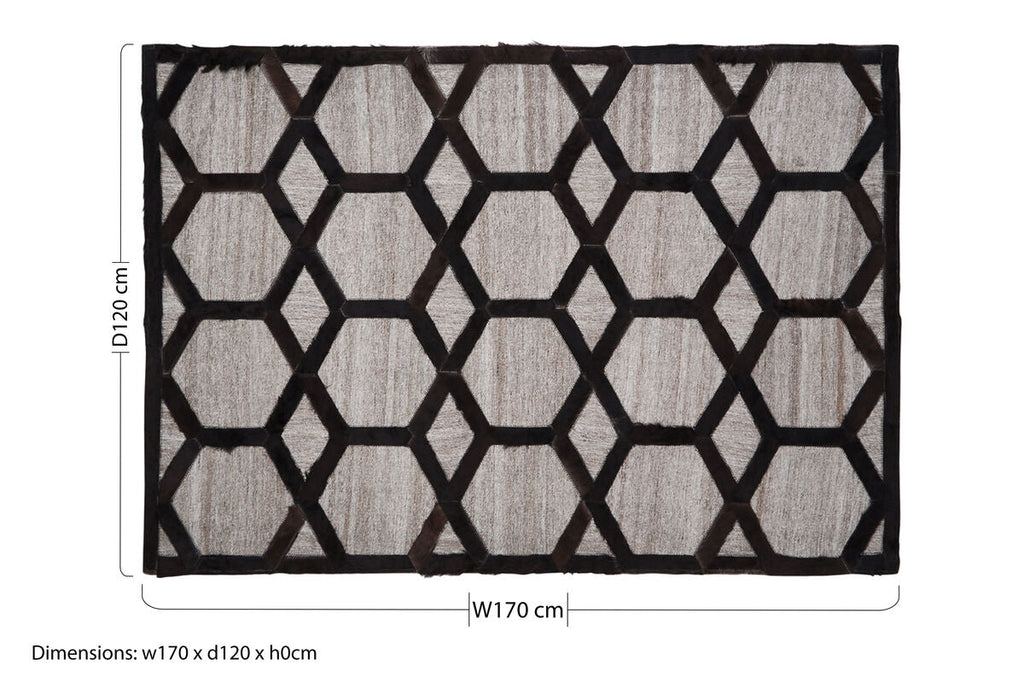 Orsina Safira Grey Leather Rug – Small Geometric Patchwork Accent