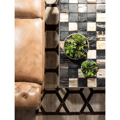 Orsina Safira Grey Leather Rug – Small Geometric Patchwork Accent