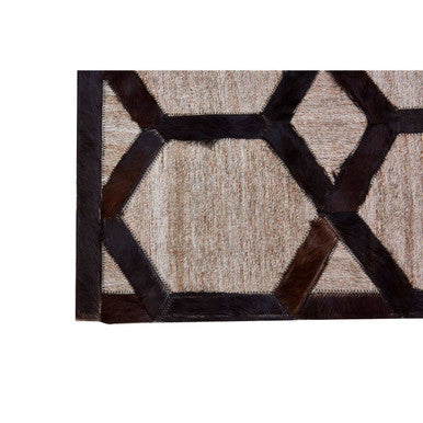 Orsina Safira Grey Leather Rug – Small Geometric Patchwork Accent