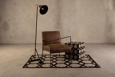 Orsina Safira Large Grey and Black Geometric Hair on Leather Rug