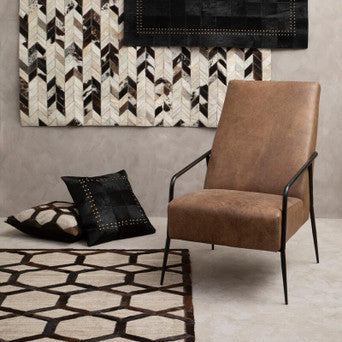 Orsina Safira Large Grey and Black Geometric Hair on Leather Rug