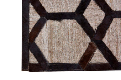 Orsina Safira Large Grey and Black Geometric Hair on Leather Rug