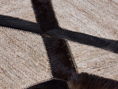 Orsina Safira Large Grey and Black Geometric Hair on Leather Rug