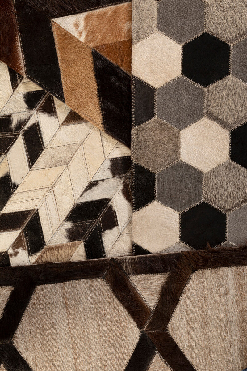 Orsina Safira Large Chevron Patchwork Rug | Hair on Leather Rug