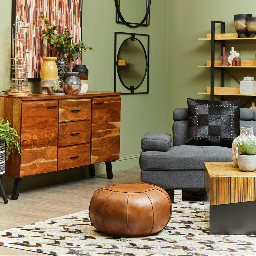 Orsina Safira Large Chevron Patchwork Rug | Hair on Leather Rug