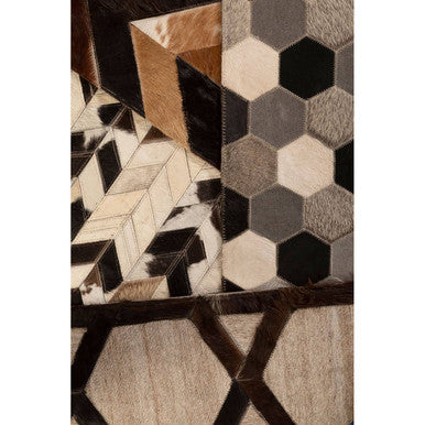 Orsina Safira Large Hexagon Patchwork Hair on Leather Rug – Grey